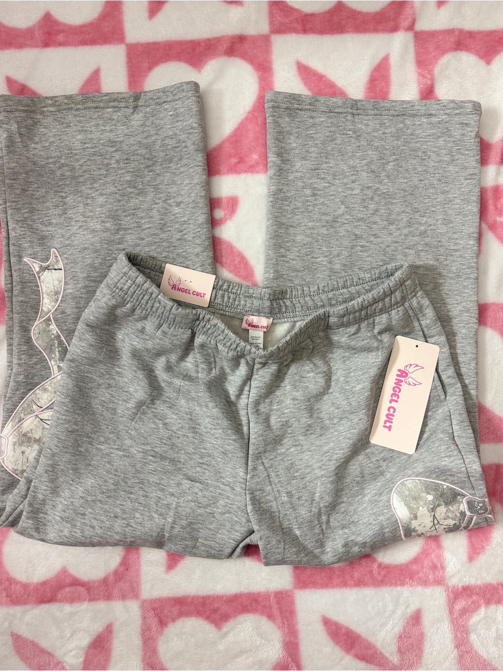 Angel Cult Gray Sweatpants with Bow Print